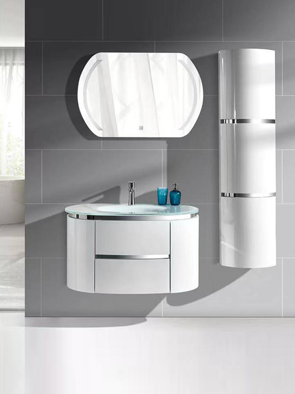 KP-5807 Wandmontierte Badezimmer-Waschtischschränke aus PVC mit Glaswaschbecken